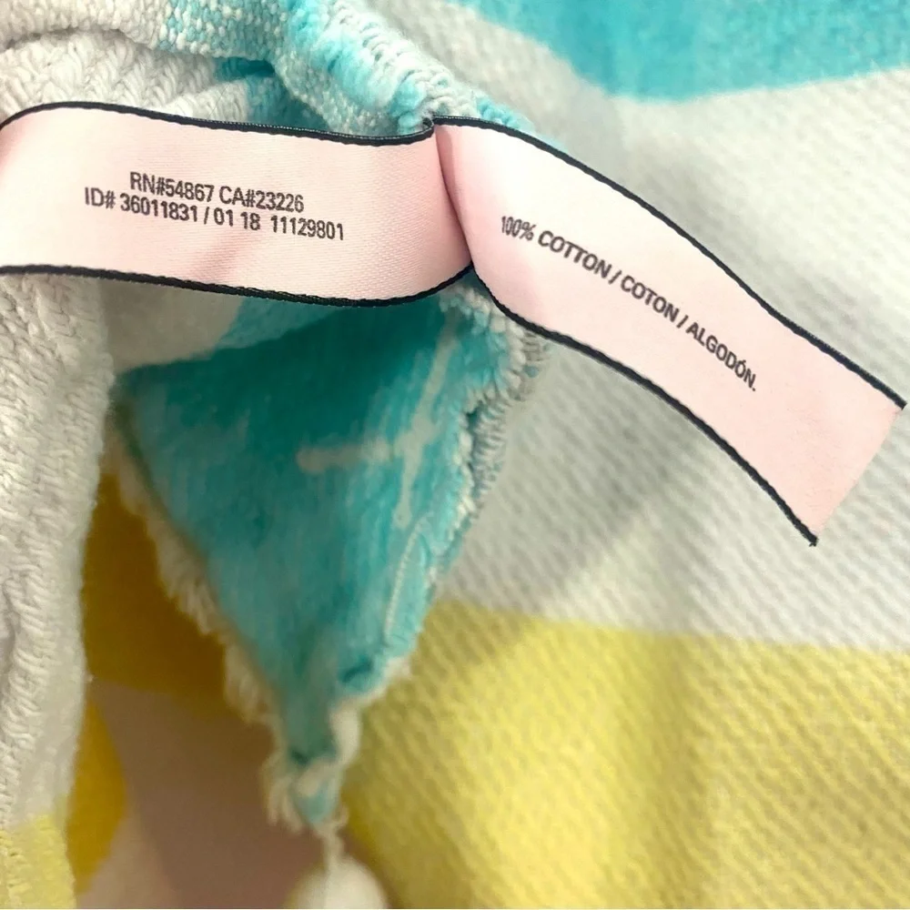 Victoria Secret Throw Beach Blanket 50x60” Peach Pink Yellow Blue 100% Cotton